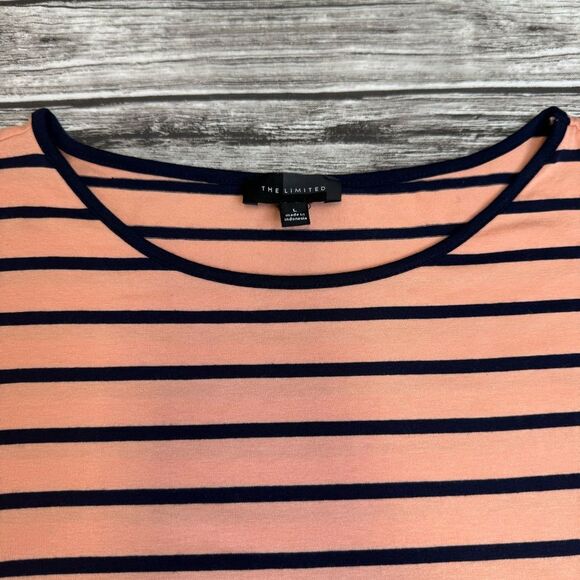 The Limited Women's Asymmetrical Hem Stripe T Tee Shirt Peach Black L LG Large - Picture 3 of 13